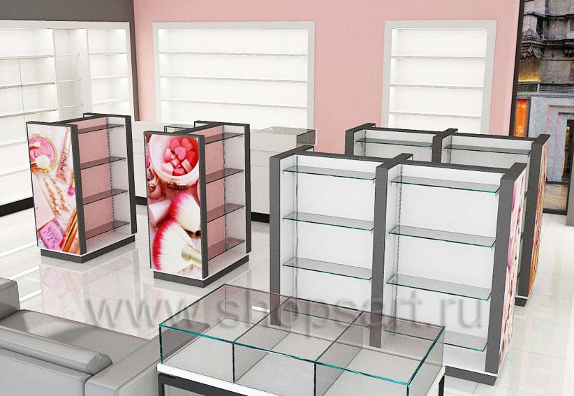 Дизайн интерьера магазина косметики торговое оборудование ПУДРА