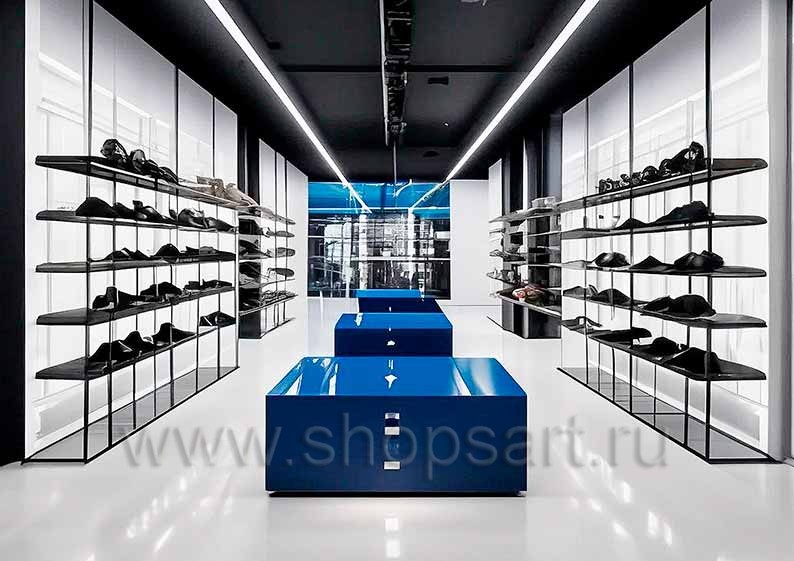Дизайн интерьера 2 магазина обуви торговое оборудование СТИЛЬ ЛОФТ