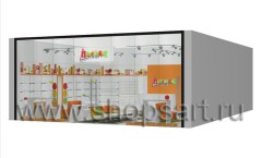 Визуализация детского магазина обуви “Пешегодик” на основе коллекции “Карамель” в ТЦ “Рига Молл”