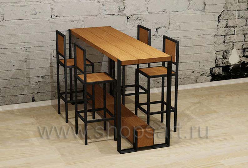 Комплект длинный стол со стульями мебель для кафе баров ресторанов Лофт