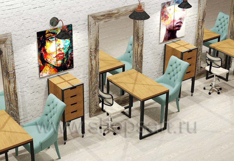 Дизайн интерьера для салонов красоты парикмахерских барбершопов мебель ЛОФТ