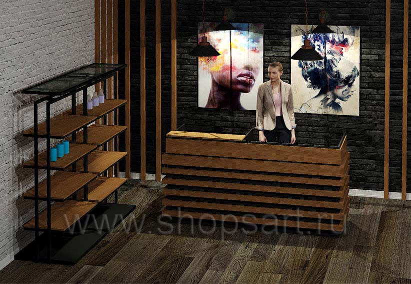 Дизайн интерьера 2 для салонов красоты парикмахерских барбершопов мебель ЛОФТ