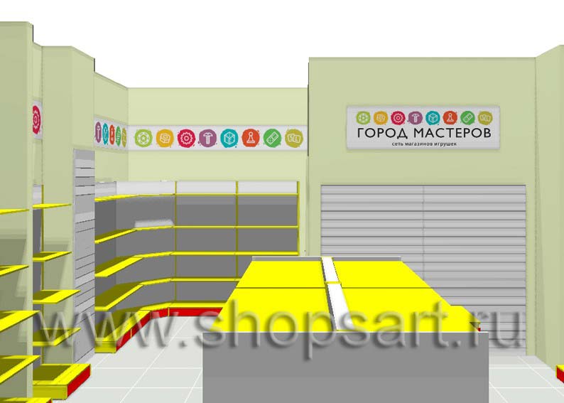 Дизайн интерьера магазина Город Мастеров коллекция ТОРГОВЫЕ СТЕЛЛАЖИ