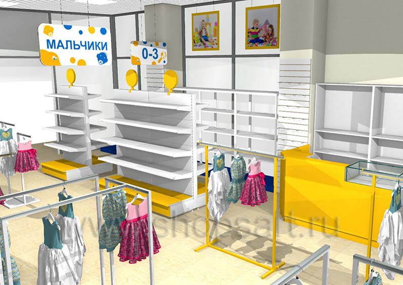 Дизайн интерьера детского магазина Жёлтый слон коллекция РАДУГА