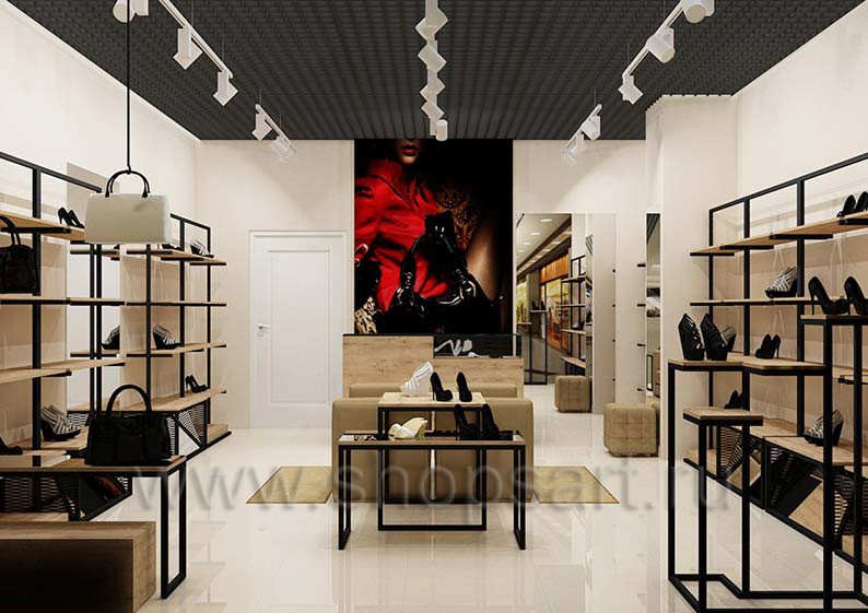 Дизайн интерьера 1 магазина обуви торговое оборудование СТИЛЬ ЛОФТ