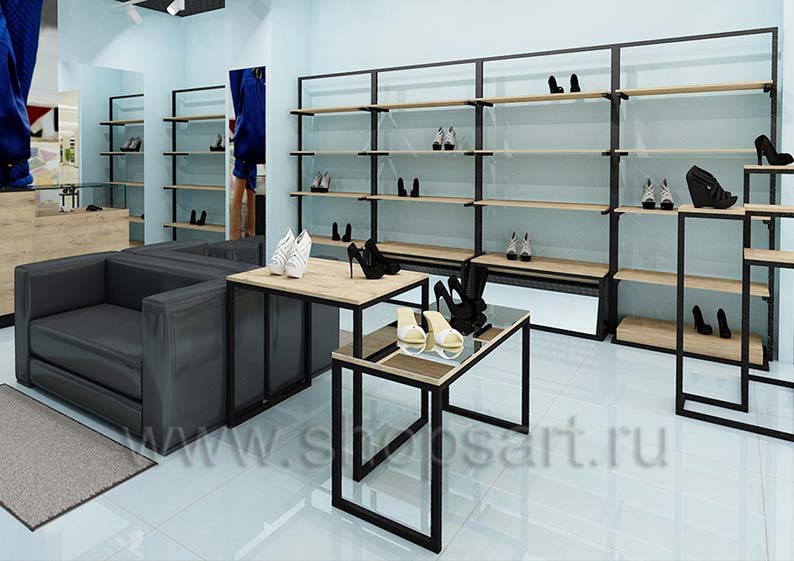 Дизайн интерьера магазина обуви 2 торговое оборудование СТИЛЬ ЛОФТ