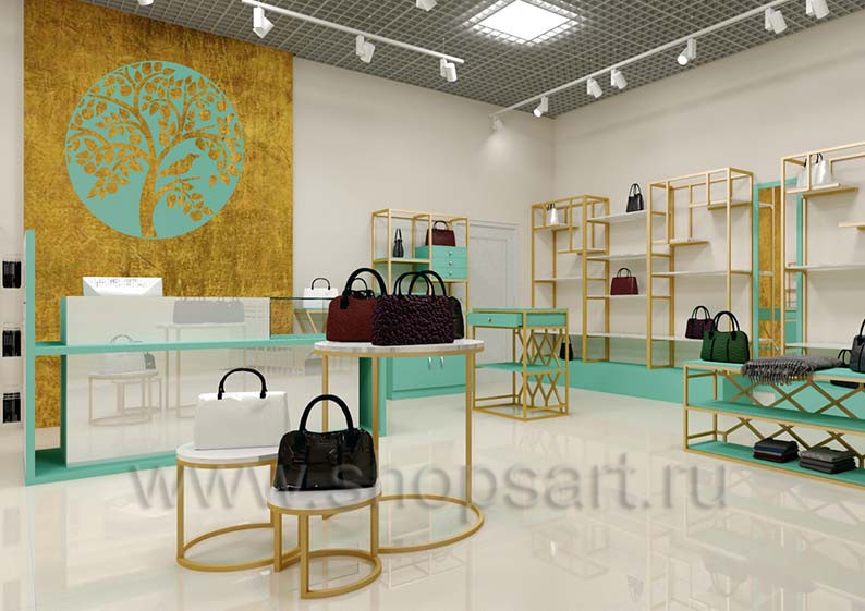 Дизайн интерьера магазина сумок торговое оборудование ТИФФАНИ