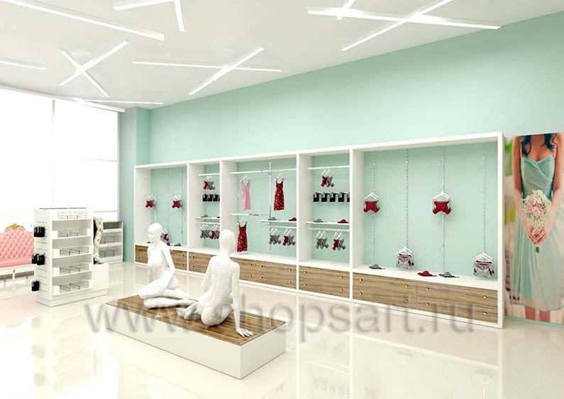 Дизайн интерьера магазина нижнего белья торговое оборудование ИЗУМРУД