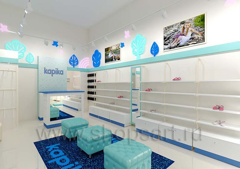 Дизайн интерьера детского магазина Kapika ТРЦ Columbus коллекция торгового оборудования РАДУГА