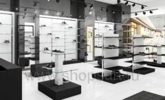 Дизайн интерьера магазина обуви торговое оборудование ЧЕРНОЕ И БЕЛОЕ Дизайн 10