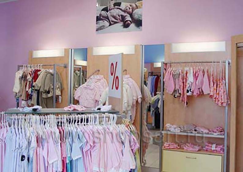 Торговое оборудование для магазина детской одежды магазина Бэби Бум коллекция ГОЛУБАЯ ЛАГУНА Фото