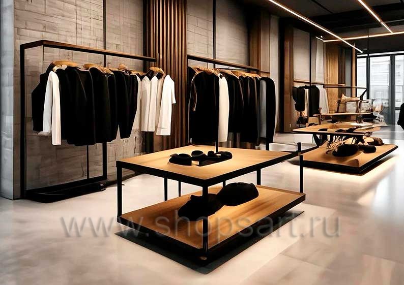 Дизайн интерьера 2 магазина одежды торговое оборудование ЛОФТ