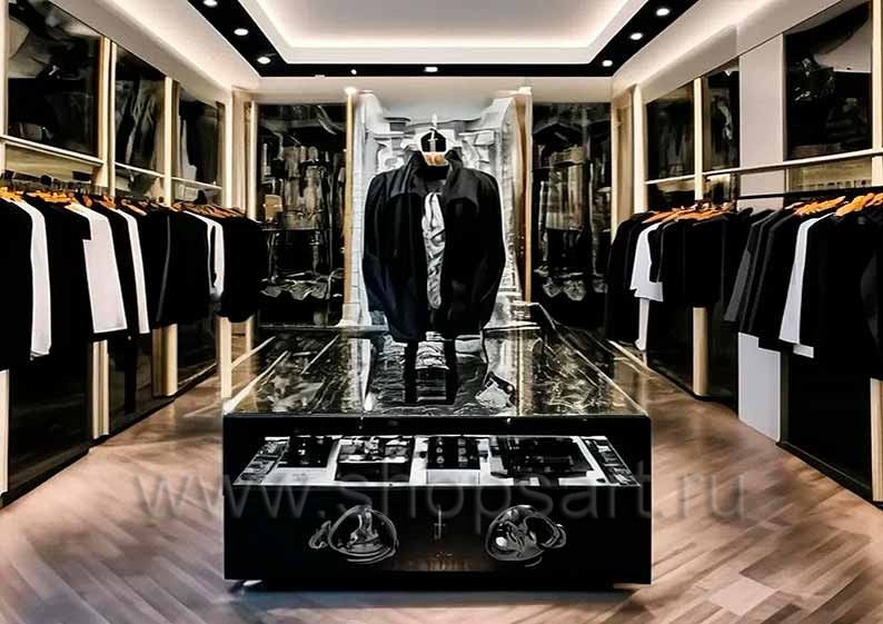 Дизайн интерьера магазина одежды торговое оборудование BLACK STAR