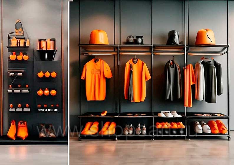 Дизайн интерьера 3 магазина спортивной одежды торговое оборудование АТЛАНТ