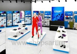 Дизайн интерьера спортивного магазина торговое оборудование СПОРТ