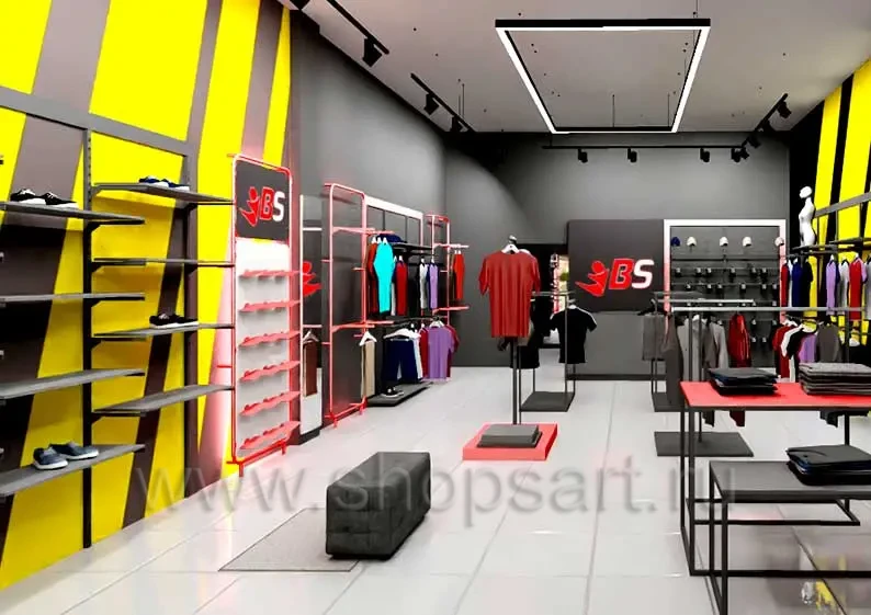 Дизайн интерьера спортивного магазина BS торговое оборудование СПОРТ