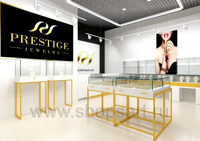 Дизайн интерьера ювелирного магазина PRESTIGE торговое оборудование СОВРЕМЕННЫЙ СТИЛЬ