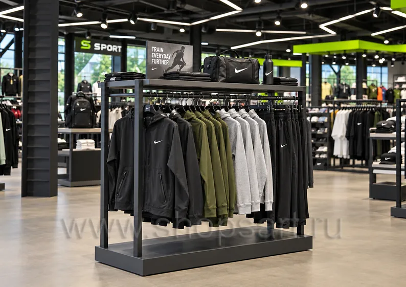 Напольный рейл в центральном проходе магазина SPORT SPIRIT торговая мебель Модный шоппинг