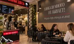 Торговая мебель кафе Грузины здесь: посадочные места рядом с витриной