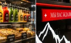 Торговая мебель кафе Грузины здесь: напитки и витрина с выпечкой