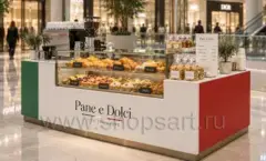 Торговый островок Pane e Dolci: витрина с выпечкой и кофемашина