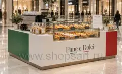 Торговый островок Pane e Dolci: рабочая зона с кофейным оборудованием